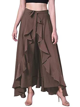 Buy Women's Ruffle Pants Tulip Split High Waist Maxi Long Crepe Palazzo ...