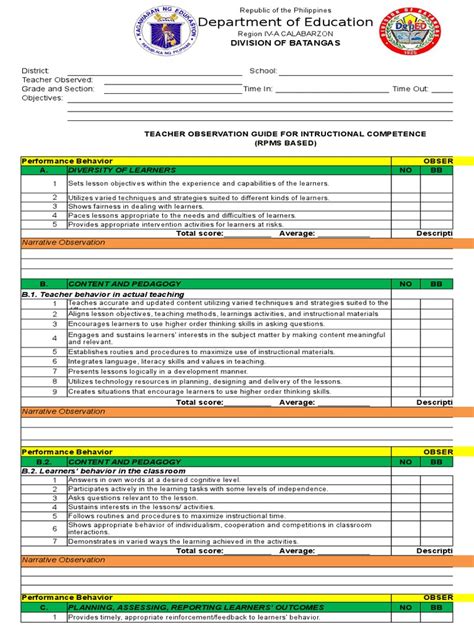 Image result for Sample Observation Guide