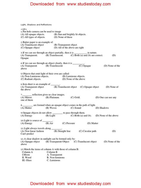 Class 6 Science Light Shadow and Reflection Free Tutorial 的图像结果
