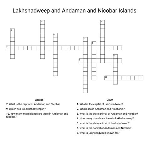 crossword base on the theme of andaman and nicobar islands/lakshadweep ...