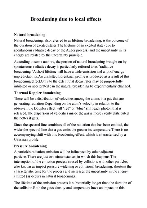 Broadening due to local effects - Broadening due to local effects ...