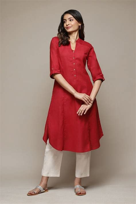 Red A-Line Solid Kurta