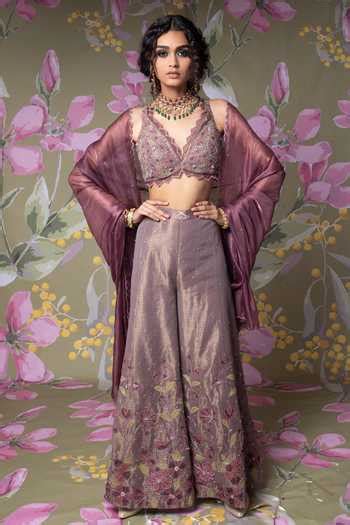 Buy Purple Blouse And Palazzo Kota Dupatta Glass Orchid Embroidered Set ...