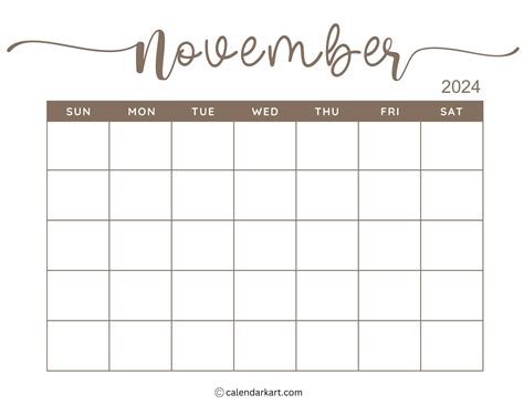Printable Blank November Calendar