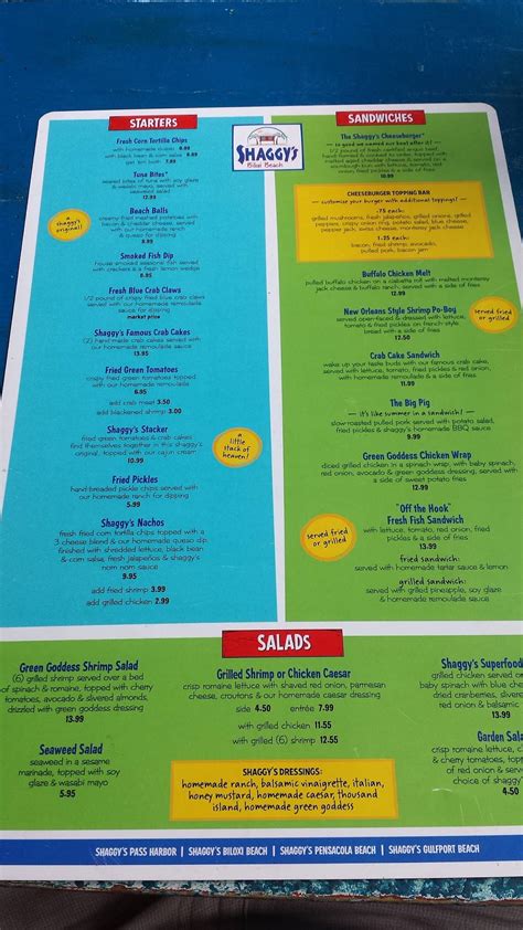 Menu at Shaggy's Biloxi Beach pub & bar, Biloxi, Beach Blvd