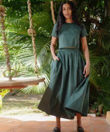 Gathered skirt | Buy green midi skirt online | Kalpané