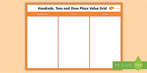 Hundreds, Tens and Ones Place Value Grid Display Poster