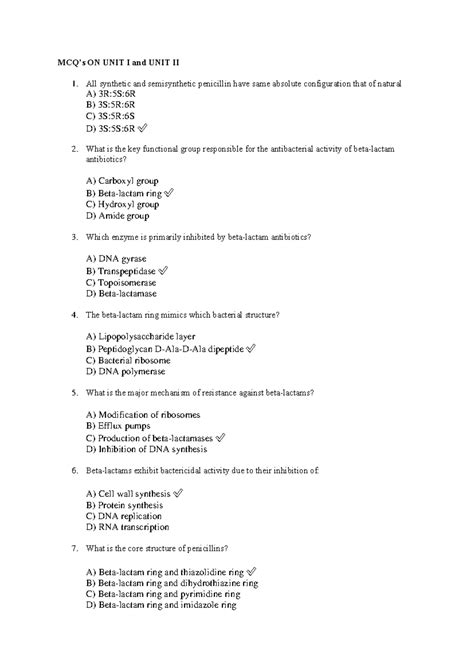 MC-III QB UNIT I & II - Antibiotics MCQ Bank - Studocu