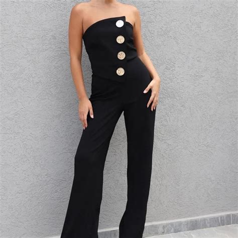 Jennifer Asymmetrical Bandeau Strapless Jumpsuit – TrenBee