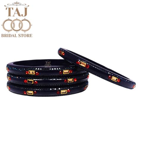 Fancy Lac Kada Bangles with Kundan and Rhinestones (Set of 4) – Taj ...