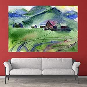 Inephos Framed Canvas Painting - The Hamlet in the Mountains - Modern ...