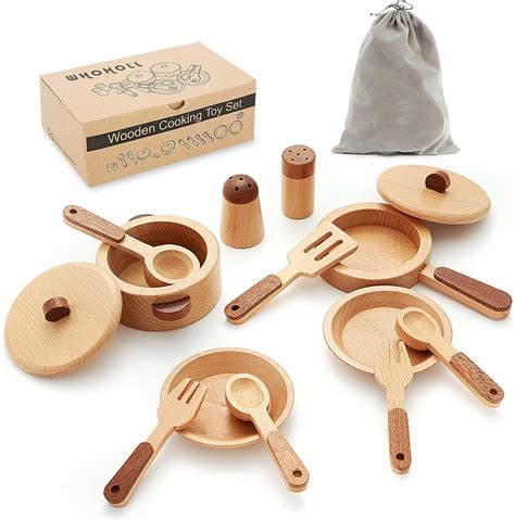 Amazon.com: WHOHOLL Wooden Play Kitchen Accessories, Pretend Cooking ...