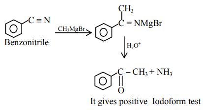 A reaction of benzonitrile with one equivalent CH 3 MgBr followed by ...