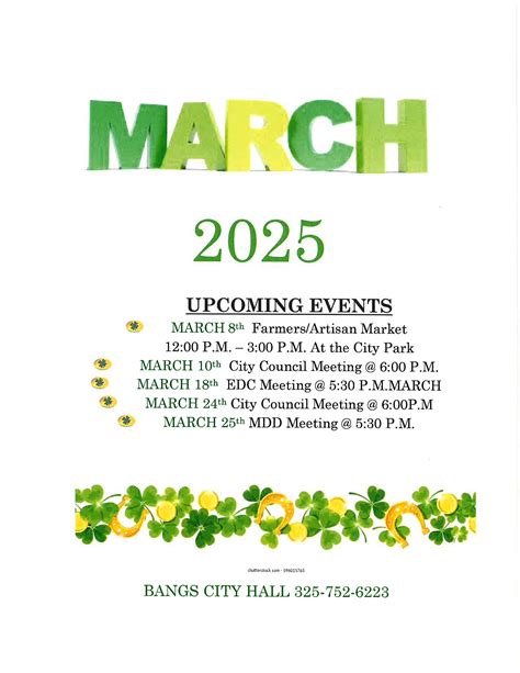 MARCH 2025 Event Calendar | Bangs TX