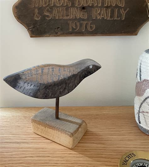 2-wood Carved Primitive Shorebirds on Wood Stand and Cork Stand ...