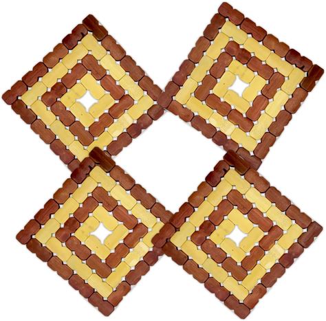 HOKIPO Square Bamboo Table Coaster, Pan Pot Holder, 16 x 16 cm, 4 Piece ...