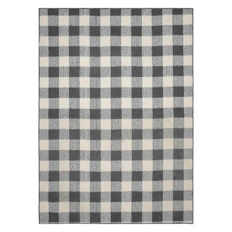 (D500) Grey & Ivory Buffalo Check Area Rug, 5x7