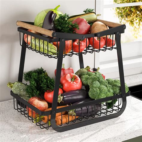 Buy 2-Tier Countertop Fruit Basket for Kitchen, 1Easylife Fruit ...