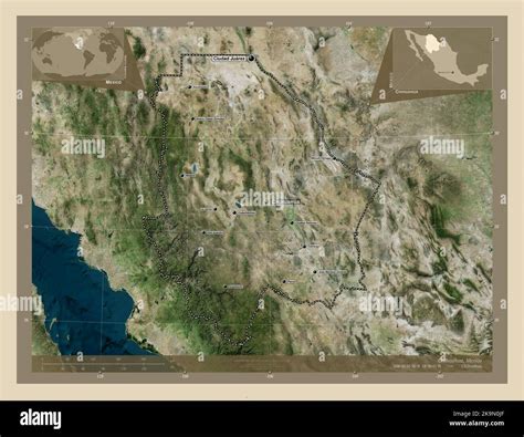 Chihuahua, state of Mexico. High resolution satellite map. Locations ...
