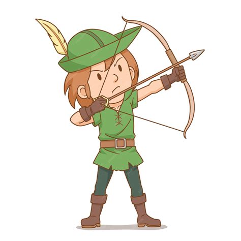 Premium Vector | Cartoon character of Robin Hood shooting an arrow.