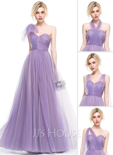 A-Line/Princess Sweetheart Floor-Length Tulle Bridesmaid Dress With ...