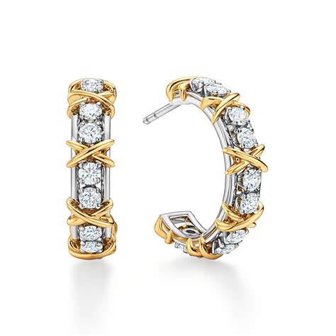 Sixteen Stone by Tiffany:Hoop Earrings in Platinum and Yellow Gold with ...