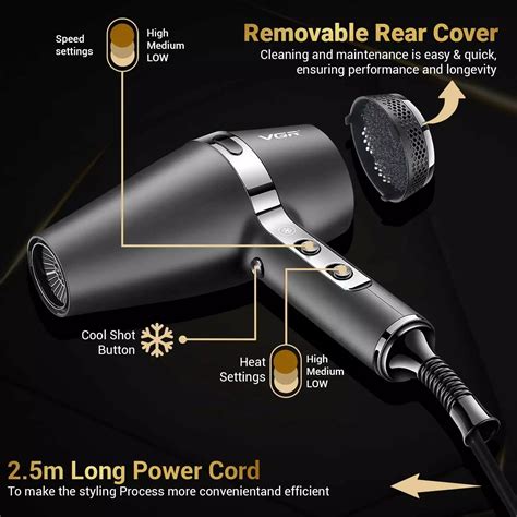 VGR V-451 Hair Dryer For Unisex, Black