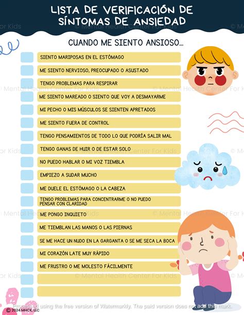 Anxiety Symptoms Checklist Worksheet (Spanish Version) – Mental Health ...