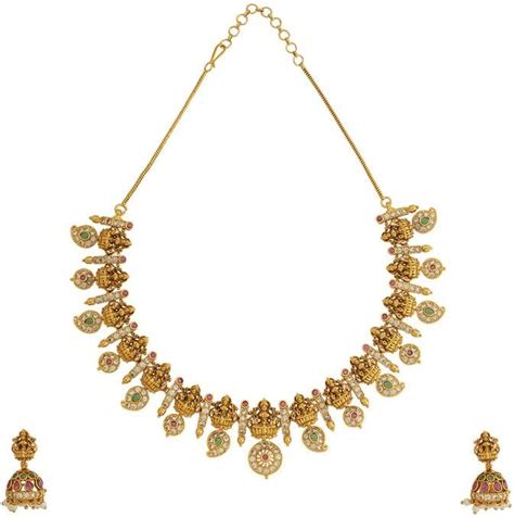 Kushal's Fashion Jewellery Women Ruby-Green Gold Plated Ethnic Antique ...
