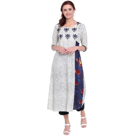 Buy LIVZA Embroidered a-line Kurta Grey | Indian Kurta for Women ...