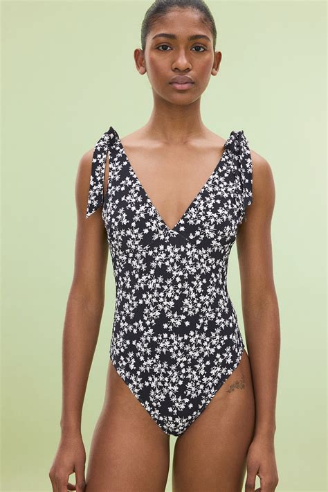 Padded-Cup High-Leg Swimsuit - Black/floral - Ladies | H&M PH