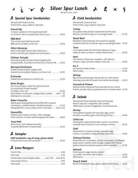 Silver Spur menu in Santa Cruz, California, USA