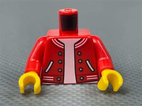 LEGO Minifigure Torso Red Jacket Striped Trim Silver Buttons Pockets ...
