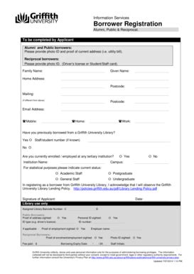 Fillable Online griffith edu Borrower Registration Form ( PDF 40k ...