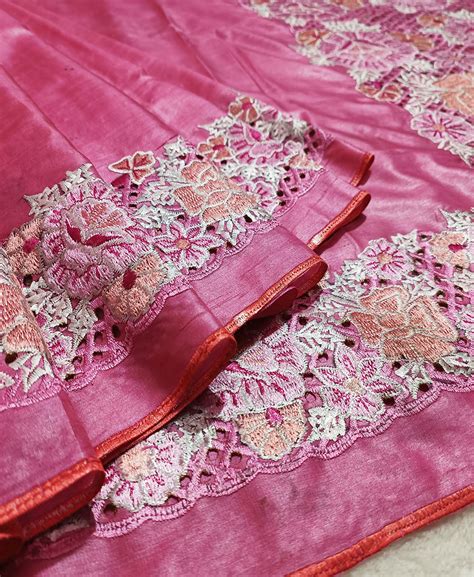Pink Cutwork Tussar Silk Saree | Peepal Clothing