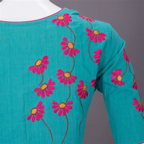 Blue Hand Embroidered Silk Blouse 10068044 | Avishya.com