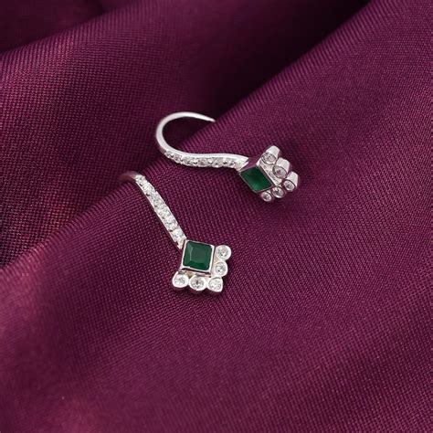 Green Emerald Stone Silver Dangle Earrings