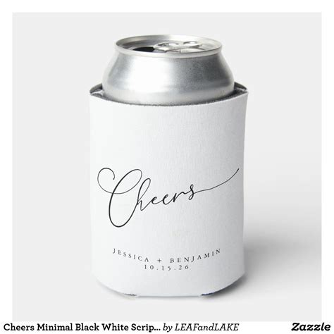 Cheers Minimal Black White Script Custom Wedding Can Cooler | Zazzle ...