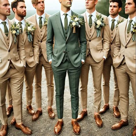 Groom and groomsmen olive green with dusty blue in 2025 | Wedding suits ...