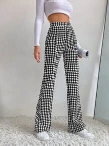 SHEIN MOOSTA High Waist Houndstooth Flare Leg Pants | SHEIN USA