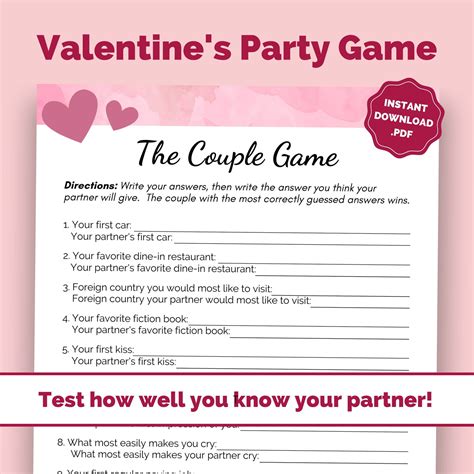 Valentine's Day Game | Printable Newlywed Game | Party Game for Adult ...