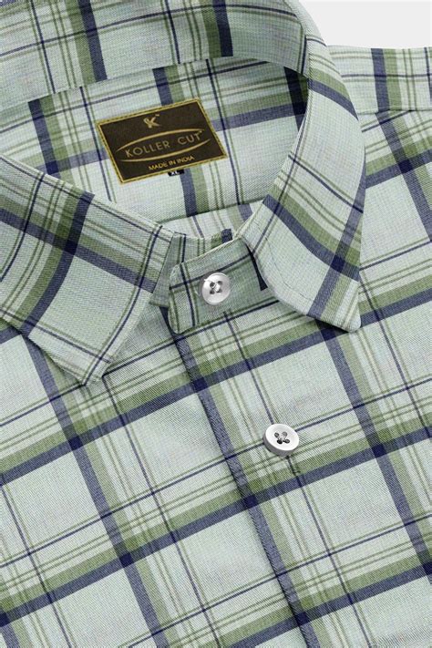 Mint Green and Aegean Blue Checks Giza Cotton Shirt – kollercut