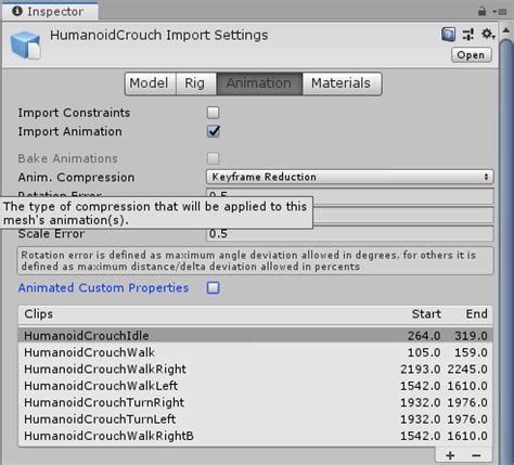 Unity Import Animation 的图像结果