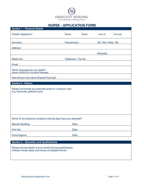 Printable Nursing Job Application | Templates at allbusinesstemplates.com