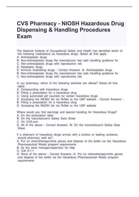 CVS Pharmacy - NIOSH Hazardous Drug Dispensing & Handling Procedures ...