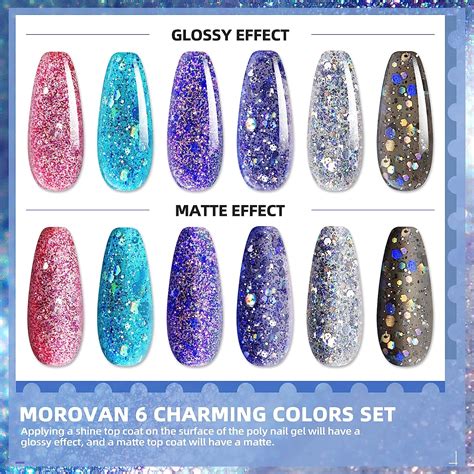 Buy Morovan Poly Gel Kits Nail Extension Kit 6 Colors Glitter Poly Gel ...