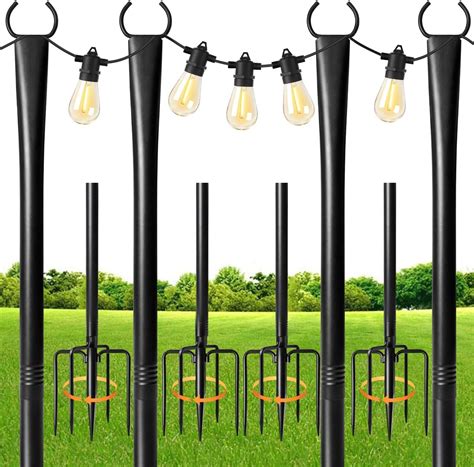 10Ft Metal String Light Poles with Fork for Outdoor Post Lights,4 Pack ...
