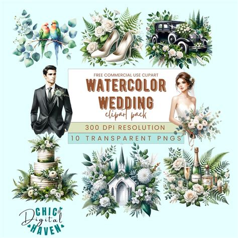 Watercolor Wedding Clipart Bundle: Bride, Groom, Greenery (PNG Digital ...