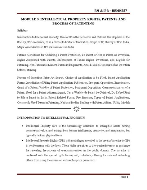 Module 3: IPR, Patents & Patenting Process - BRMK557 Syllabus Overview ...