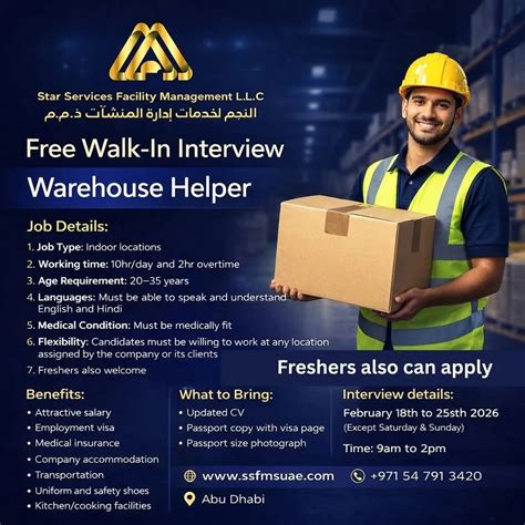 Warehouse Helper Jobs in Abu Dhabi 2026 - Star Services Walk-In ...